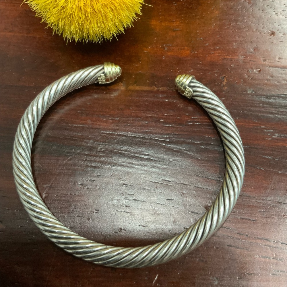 David Yurman cable cuff bracelet  in sterling silver with 14k yellow gold caps